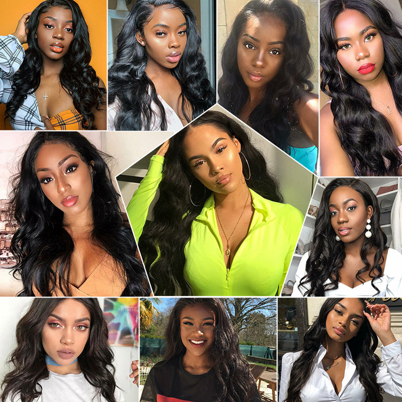 Klaiyi Lace Closure Wig Pre Plucked Body Wave Virgin Human Hair Lace Frontal Wig for Women