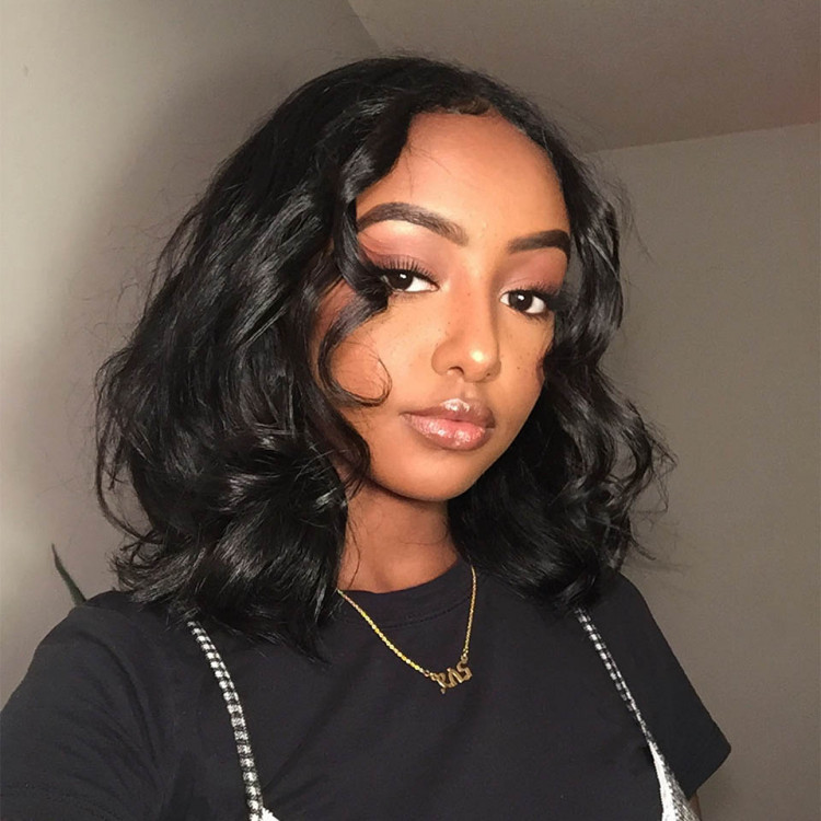 Klaiyi Lace Front Bob Wig Side Part Human Hair Short Lace Wig Middle T Part Flash Sale