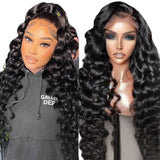 Klaiyi Loose Deep Wave Transparent Lace Front Wig Glueless Human Hair for Women