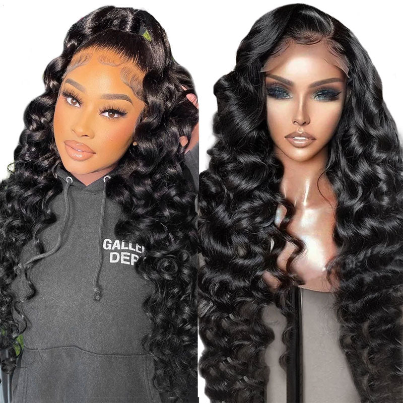 Klaiyi Loose Deep Wave Transparent Lace Front Wig Glueless Human Hair for Women