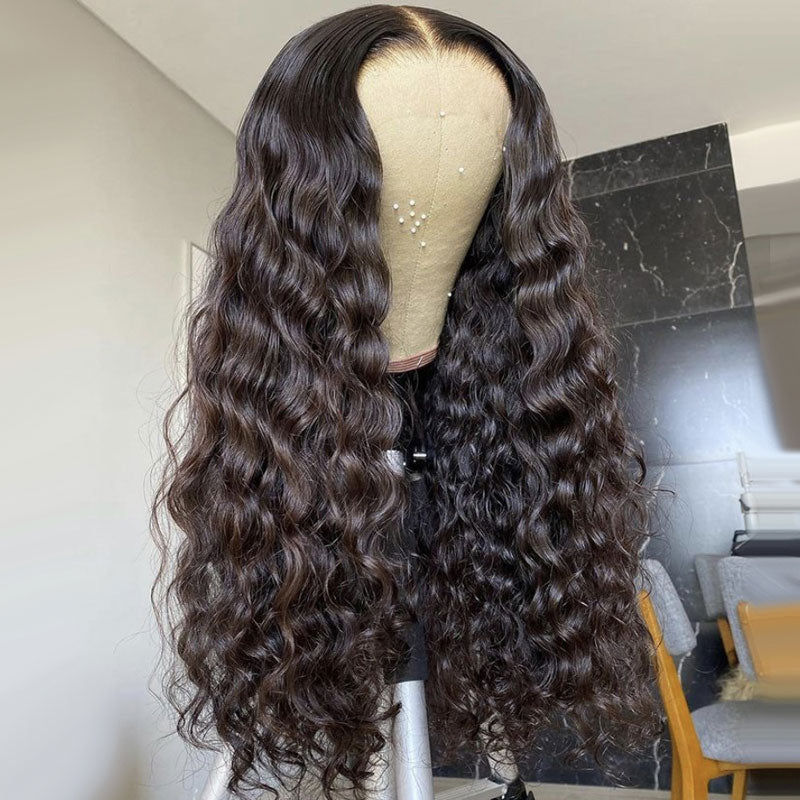 Klaiyi Loose Deep Wave Transparent Lace Front Wig Glueless Human Hair for Women