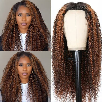 Klaiyi Natural Density Highlight Balayage Colored Curly Vpart Wigs Meets Real Scalp Beginner Friendly Wigs