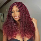 180% Density Low To $79 | Klaiyi Lace Closure Wigs Jerry Curl Red Burgundy 99J  Lace Front Wigs Flash Sale