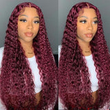 Klaiyi Natural Density Lace Closure Wig 99J Jerry Curl Red Burgundy Human Hair T Part Wigs