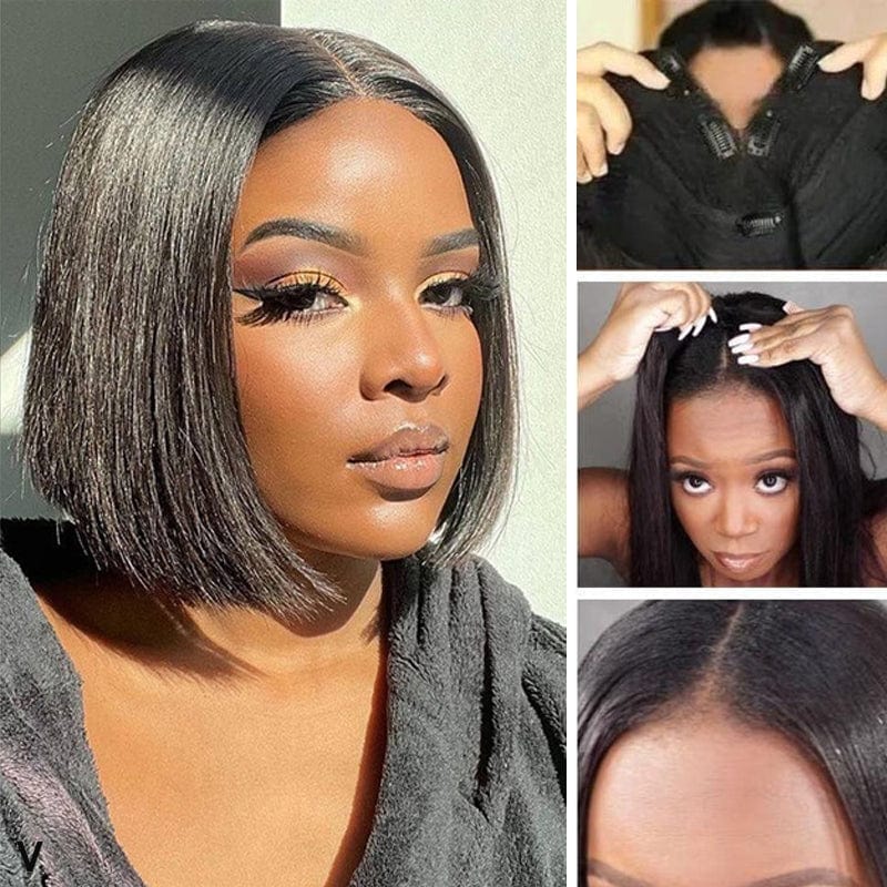 Klaiyi Short Straight Bob V Part Wigs Meets Real Scalp No Leave Out Beginner Friendly Easy Wear