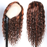 Klaiyi New Fashion Spiral Curl Lace Front Wig Human Hair Mix Brown Ginger and Copper Red Color