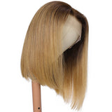 Klaiyi Omber Golden Blonde Color 13x4 Lace Frontal Wig Short Bob with Brown Root