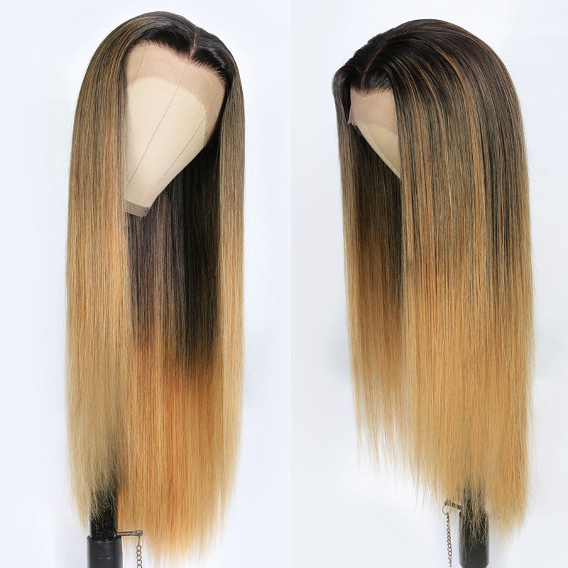 Klaiyi Ombre Blonde Lace Front Wig Silky Straight Virgin Human Hair Private Customized Modeling Style Wigs-Flash Sale