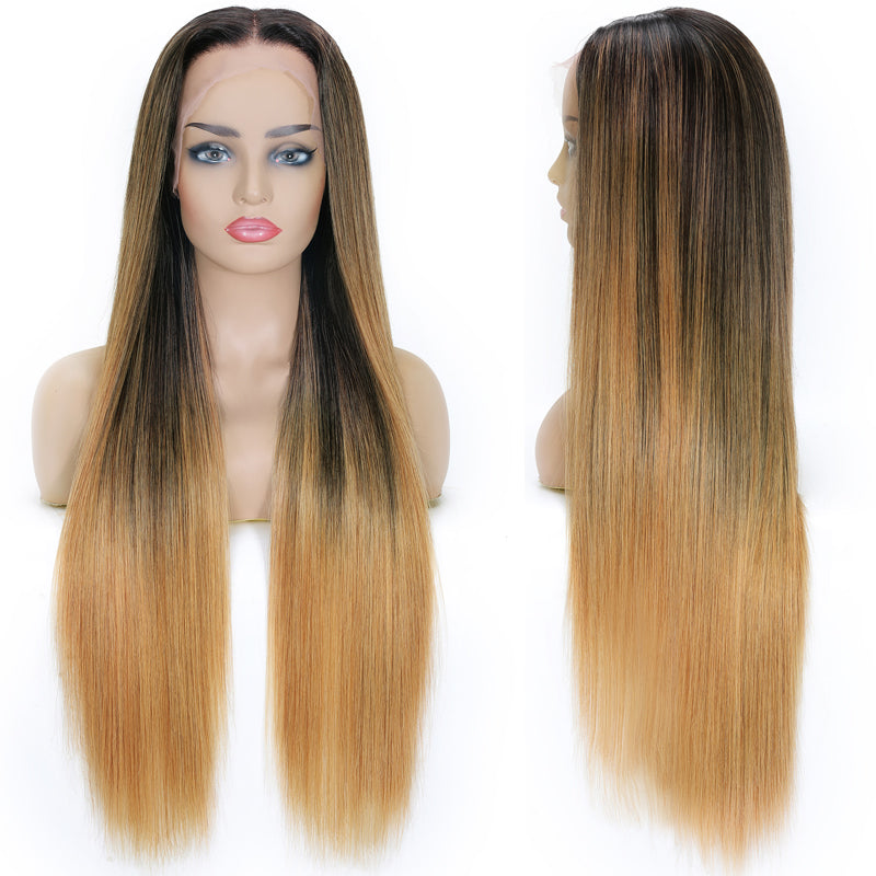 Klaiyi Ombre Blonde Lace Front Wig Silky Straight Virgin Human Hair Private Customized Modeling Style Wigs-Flash Sale