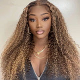 Klaiyi Ombre Hair Lace Closure Wig Pre Plucked Jerry Curl Honey Blonde Highlight Lace Front Wigs Natural Density Series