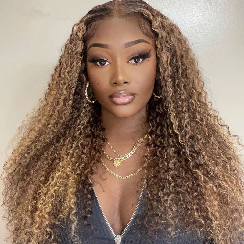 All Wigs Under $100 | Pre-Cut Glueless Honey Blonde Highlight Lace Wig Jerry Curl Flash Sale