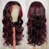 $100 OFF Full $101| Code: SAVE100 Ombre Highlight Burgundy with Rose Red Loose Wave Lace Front Wig