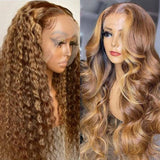 24inch Flash Sale | Klaiyi Ombre Highlight 13x5x1 Part Lace Wig Body Wave Or Jerry Curl Natural Density