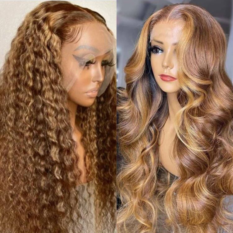 Extra 50% Off Code HALF50 | Klaiyi Ombre Highlight T Part Lace  Wig Body Wave Or Jerry Curl Natural Density