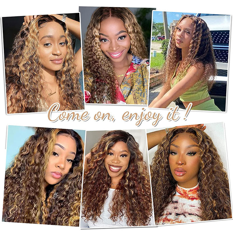 Klaiyi Ombre Highlight Lace Front Wig Water Wave Honey Blonde Human Hair Fall Trend Color Wig