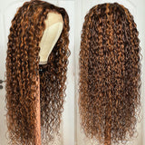 Klaiyi Ombre Highlight Piano Color Lace Front Wig Brown Golden Human Hair Water Wave