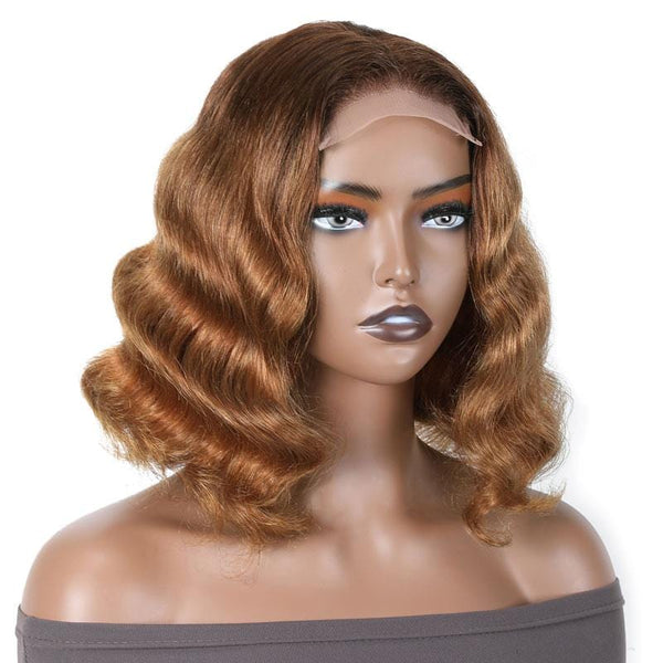 Klaiyi Ombre Short Bob Wig Deep Wave Virgin Human Hair Lace Closure Wig Pre Plucked
