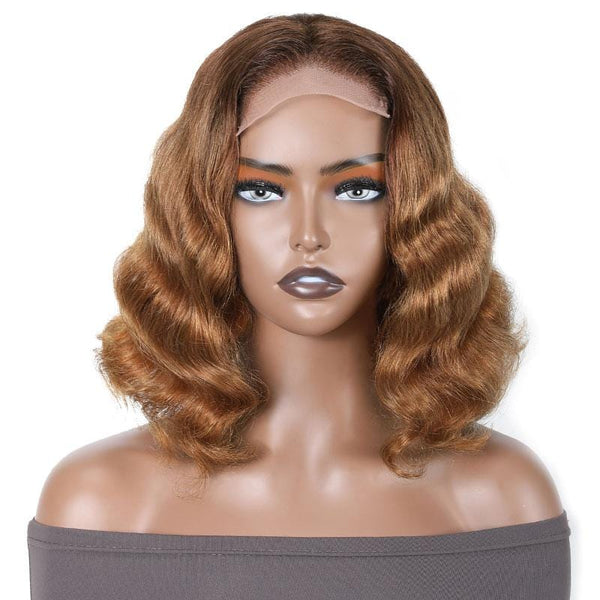 Klaiyi Ombre Short Bob Wig Deep Wave Virgin Human Hair Lace Closure Wig Pre Plucked