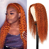 Klaiyi Ginger Color Lace Part Wig Jerry Curly Orange Precolored Human Hair Wigs Natural Density Series