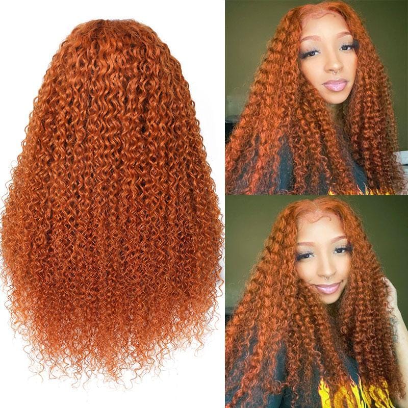 Klaiyi Orange Ginger Colored Wigs Jerry Curly Precolored Lace Part Human Hair Wigs Ginger Wig Flash Sale