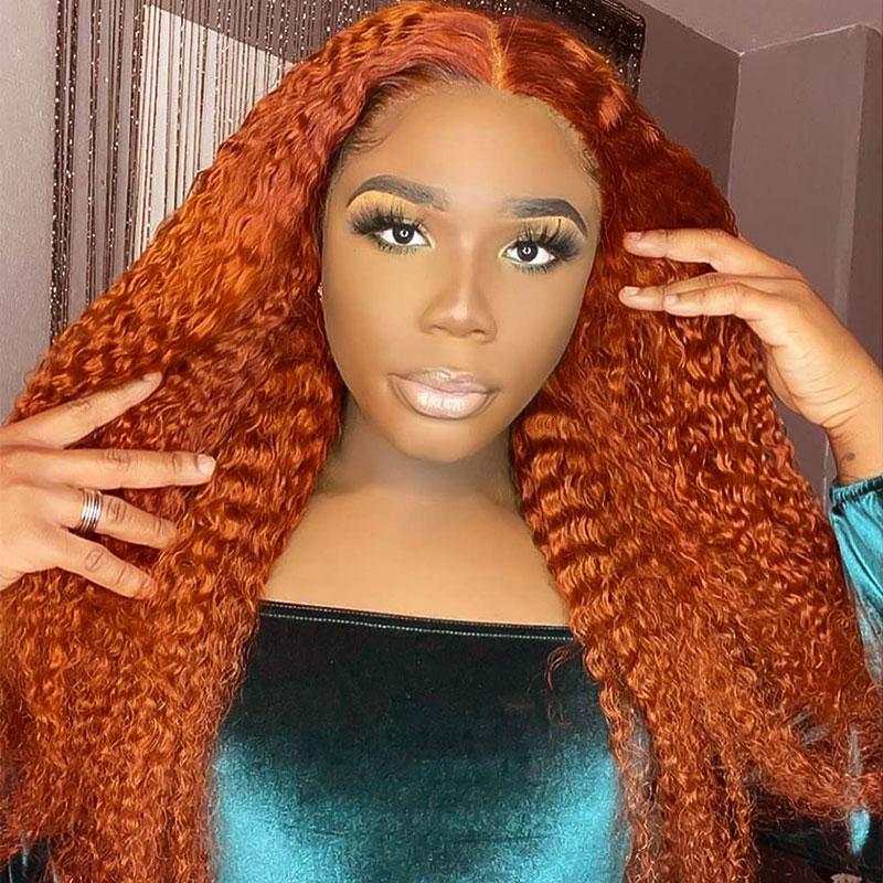 Klaiyi Orange Ginger Colored Wigs Jerry Curly Precolored Lace Part Human Hair Wigs Ginger Wig Flash Sale