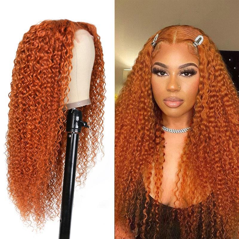 Klaiyi Ginger Color Lace Part Wig Jerry Curly Orange Precolored Human Hair Wigs Flash Sale