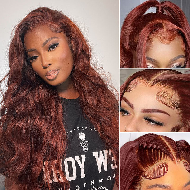 Klaiyi Reddish Brown Body Wave Lace Closure Wig 5*5 HD Glueless Lace Wig Human Hair Fall Color Trend