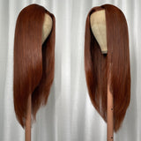 Products Klaiyi Reddish Brown Bone Straight 13x4 Lace Front Wig Human Hair With Layer Inner Buckle Auburn Copper Color