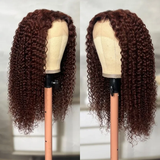 Klaiyi Pre-Cut Lace Wig Wear & Go Reddish Brown Lace Wig Jerry Curl Wig with Breathable Cap