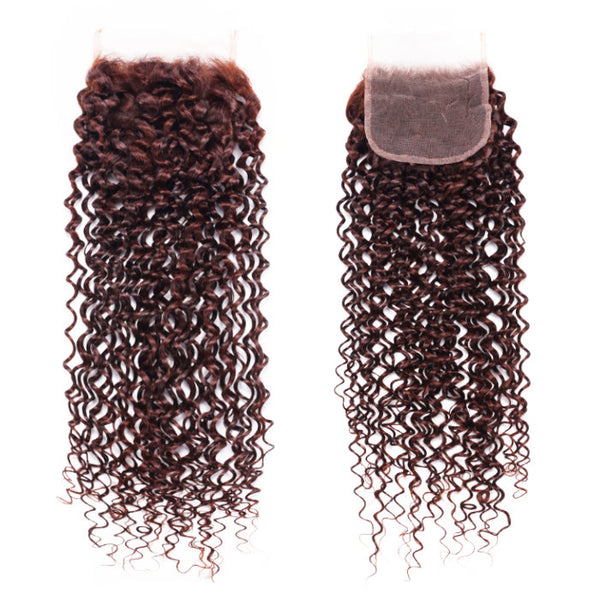 Klaiyi Reddish Brown Color 4x4 Lace Clousre Jerry Curly Human Hair