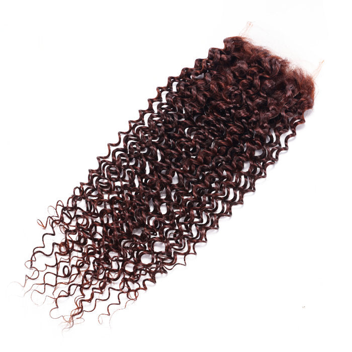 Klaiyi Reddish Brown Color 4x4 Lace Clousre Jerry Curly Human Hair