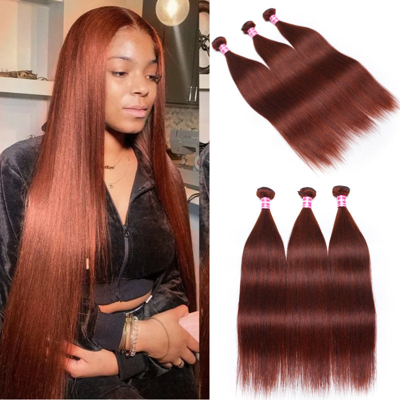 Klaiyi Reddish Brown Color Bone Straight Human Hair Weave Bundles Extension