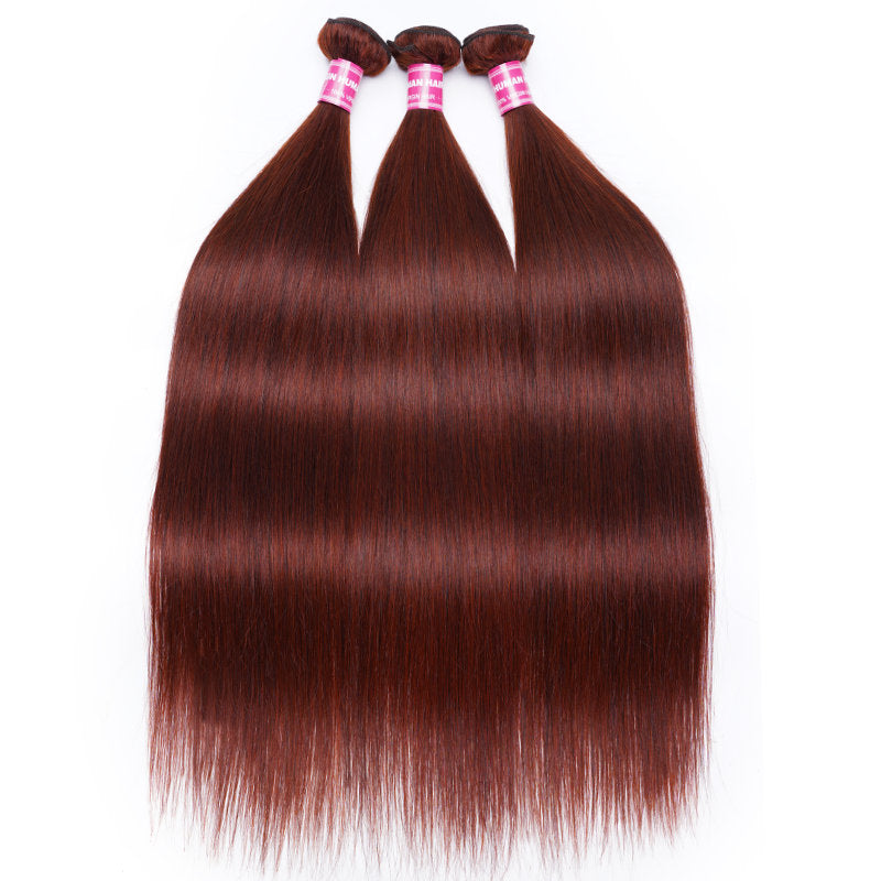 Klaiyi Reddish Brown Color Bone Straight Human Hair Weave Bundles Extension