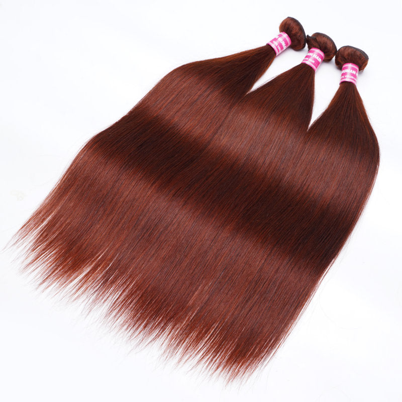 Klaiyi Reddish Brown Color Bone Straight Human Hair Weave Bundles Extension