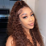 Klaiyi 180% Density Reddish Brown Dark Red Color Deep Wave Lace Front Wig Flash Sale