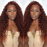Klaiyi 180% Density Reddish Brown Dark Red Color Deep Wave Lace Front Wig Flash Sale