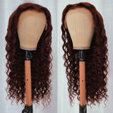 Klaiyi 180% Density Reddish Brown Dark Red Color Deep Wave Lace Front Wig Flash Sale