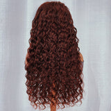 Klaiyi 180% Density Reddish Brown Dark Red Color Deep Wave Lace Front Wig Flash Sale