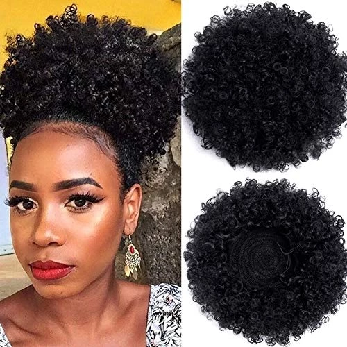 Klaiyi Short Afro Hair Bun Puff Kinky Curly For Women Drawstring Ponytail Updo Hair Extensions 100% Human Hair Flash Sale