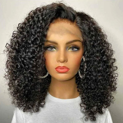 Klaiyi Hair Bouncy Curls Jerry Curly 13x4 Lace Frontal Wig C Parted Layered Cut Pre everything Human Hair Glueless Wigs Flash Sale