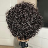 Klaiyi Short Pixie Cut Lace Front Bob Wigs Virgin Human Hair Water Curly Hair Wigs