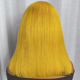 Klaiyi Shoulder Length Transparent Lace Bob Wig Lemon Yellow Color