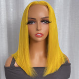 Klaiyi Shoulder Length Transparent Lace Bob Wig Lemon Yellow Color