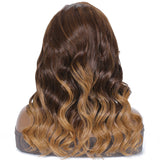 Klaiyi Side Part Bob Lace Front Wig Face Framing Ombre Highlight Brown to Blonde Color