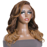 Klaiyi Side Part Bob Lace Front Wig Face Framing Ombre Highlight Brown to Blonde Color