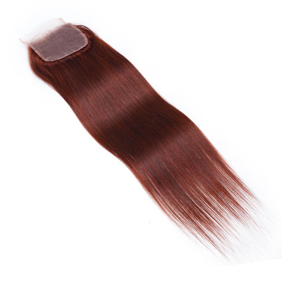 Klaiyi Silky Straight 4x4 Lace Closure Pre Plucked Brunette Auburn Copper Human Hair