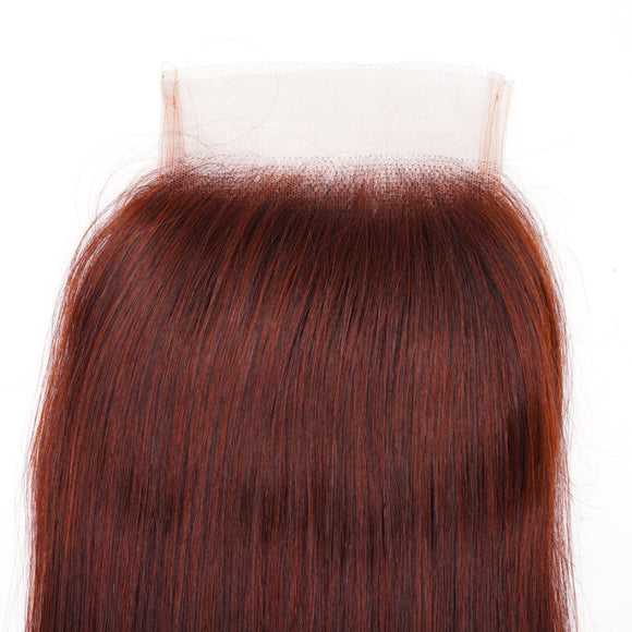 Klaiyi Silky Straight 4x4 Lace Closure Pre Plucked Brunette Auburn Copper Human Hair