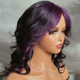 Klaiyi Air Wig Skunk Stripe Hair Wolf Cut Glueless Wigs Comfort & Secure Purple To Black Color For Women