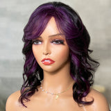 Klaiyi Air Wig Skunk Stripe Hair Wolf Cut Glueless Wigs Comfort & Secure Purple To Black Color For Women