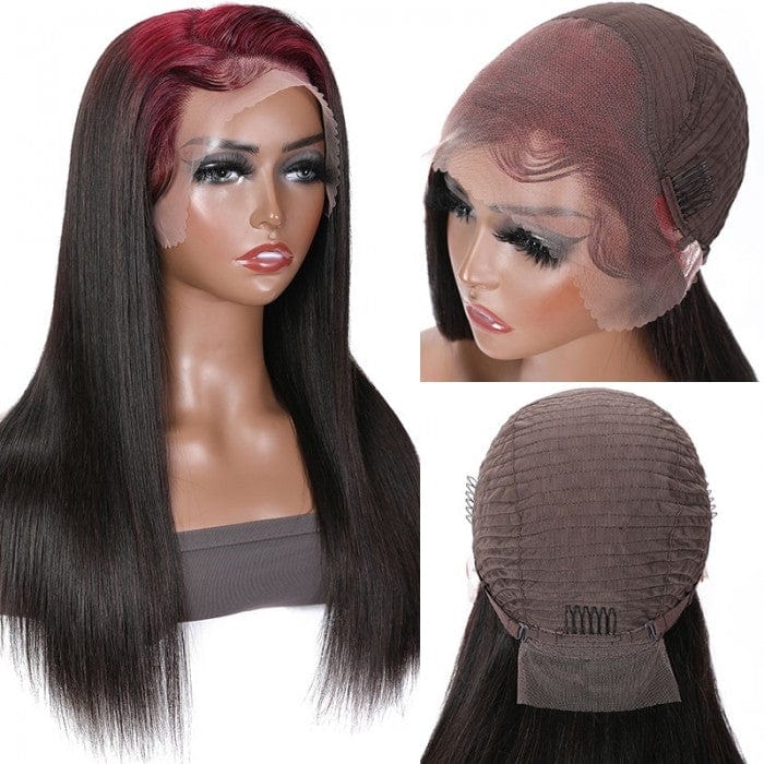 Klaiyi Arrogant Tae Inspired Red Roots Straight Hair Lace Front Wigs Colored Roots Trend